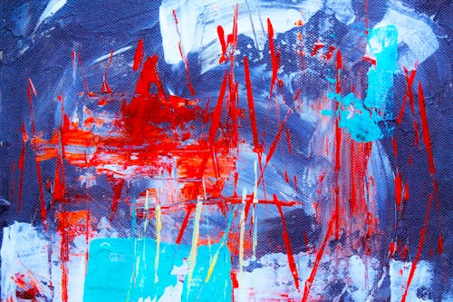 Red, Blue, and Teal Abstract Painting