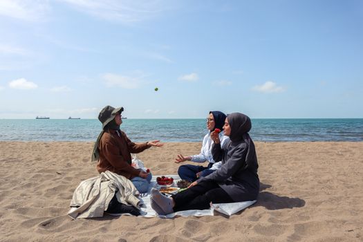 Women Having a Picnic on the Beach