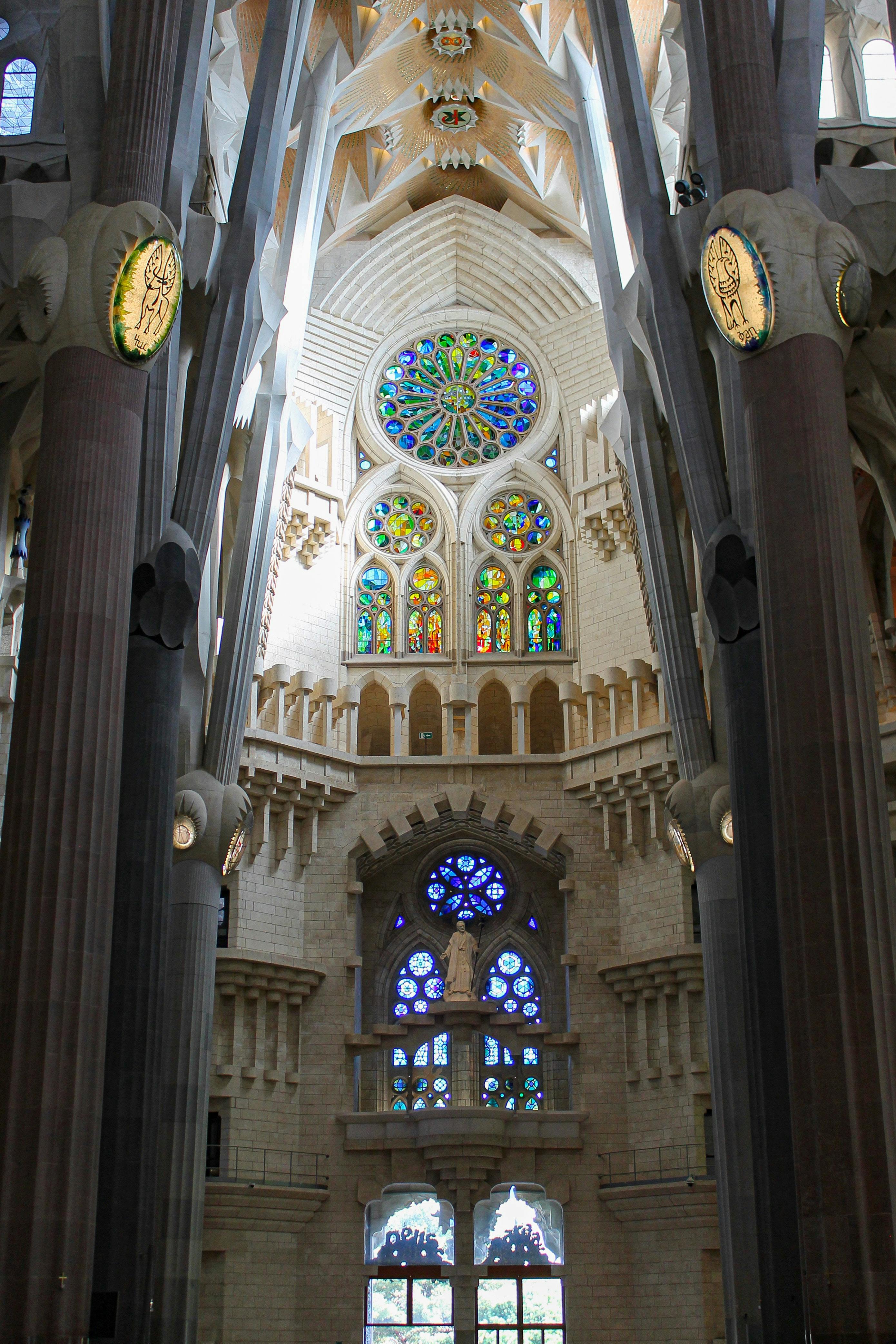 ornamented interior of la sagrada familia in barcelona