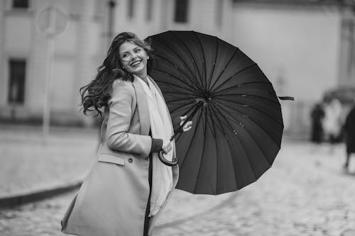 Woman with Umbrella in Black and White