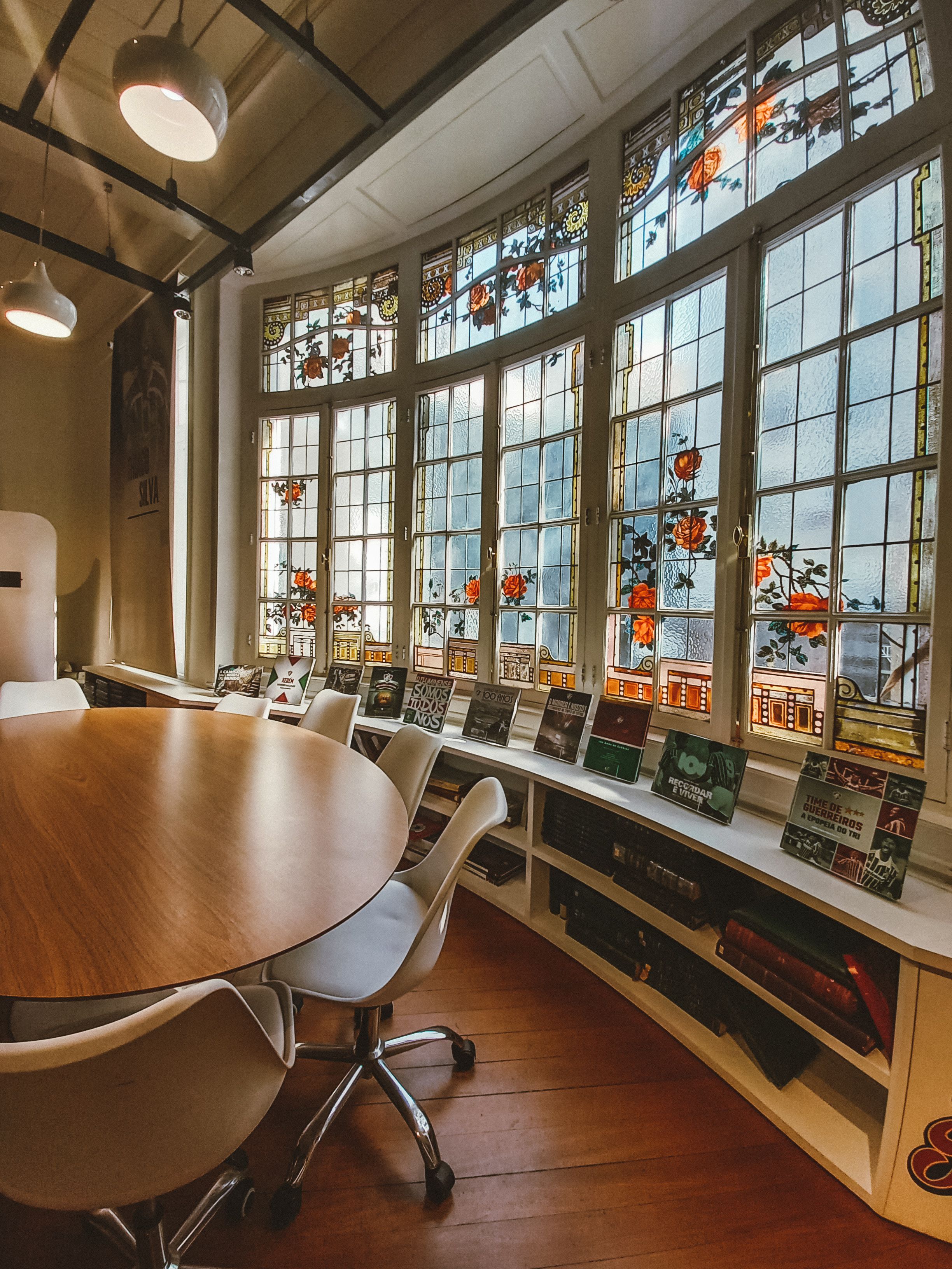 Library with Painted Flowers on the Windows · Free Stock Photo