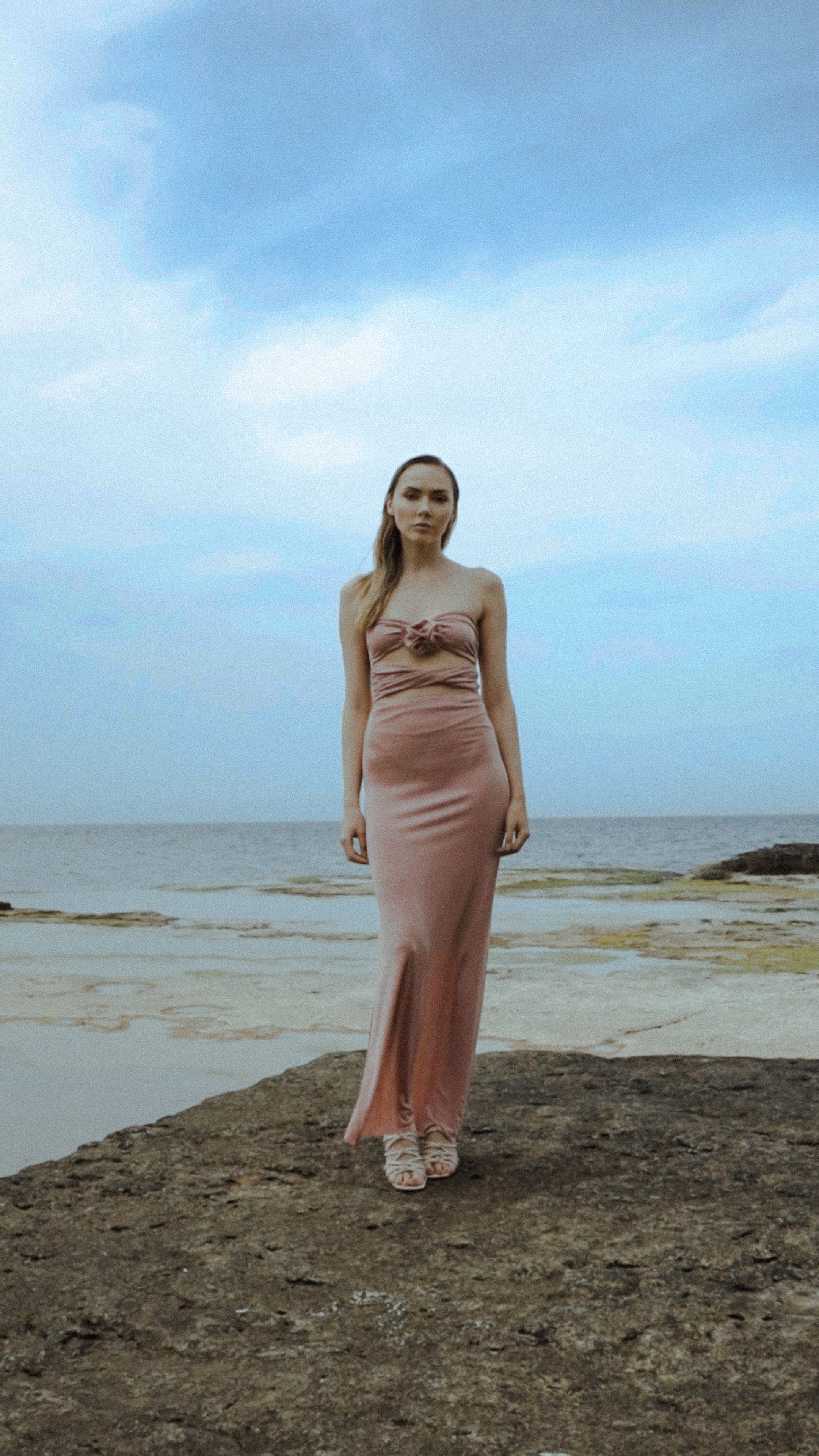 Woman in an Evening Dress Standing on the Beach · Free Stock Photo
