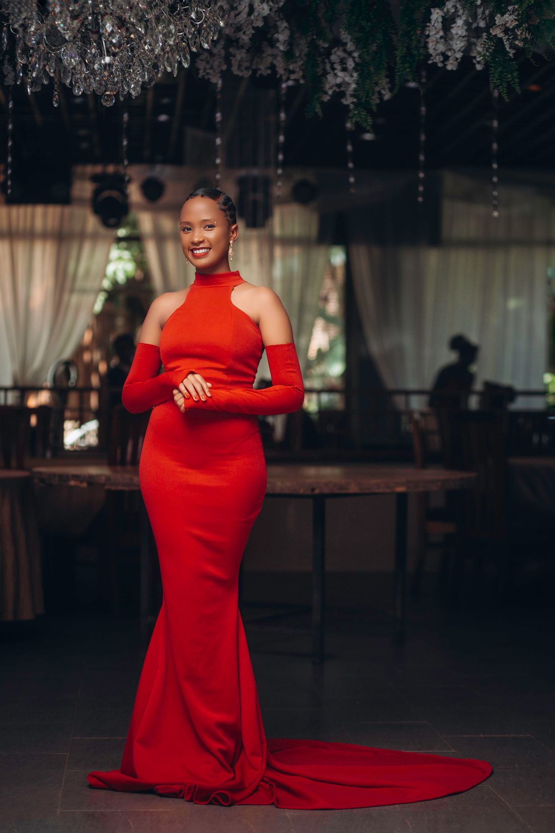 carmine red dress LOOK 8 Dress in carmine red sequined lace, cut with an asymmetric godet hem that moves fluidly around the body, finished with a silk organza flower framing the neck. @caasisera #hautecouture