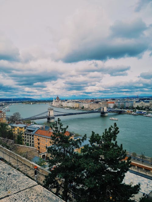 Szechenyi Chain Bridge on River Danube in Budapest