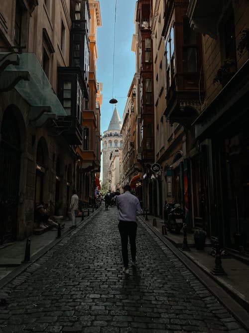 Alley in Istanbul with the Galata Tower in the Background