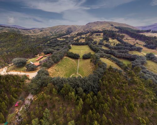 Free Explore lush landscapes and rolling hills in this aerial view of Cochas, Peru. Stock Photo