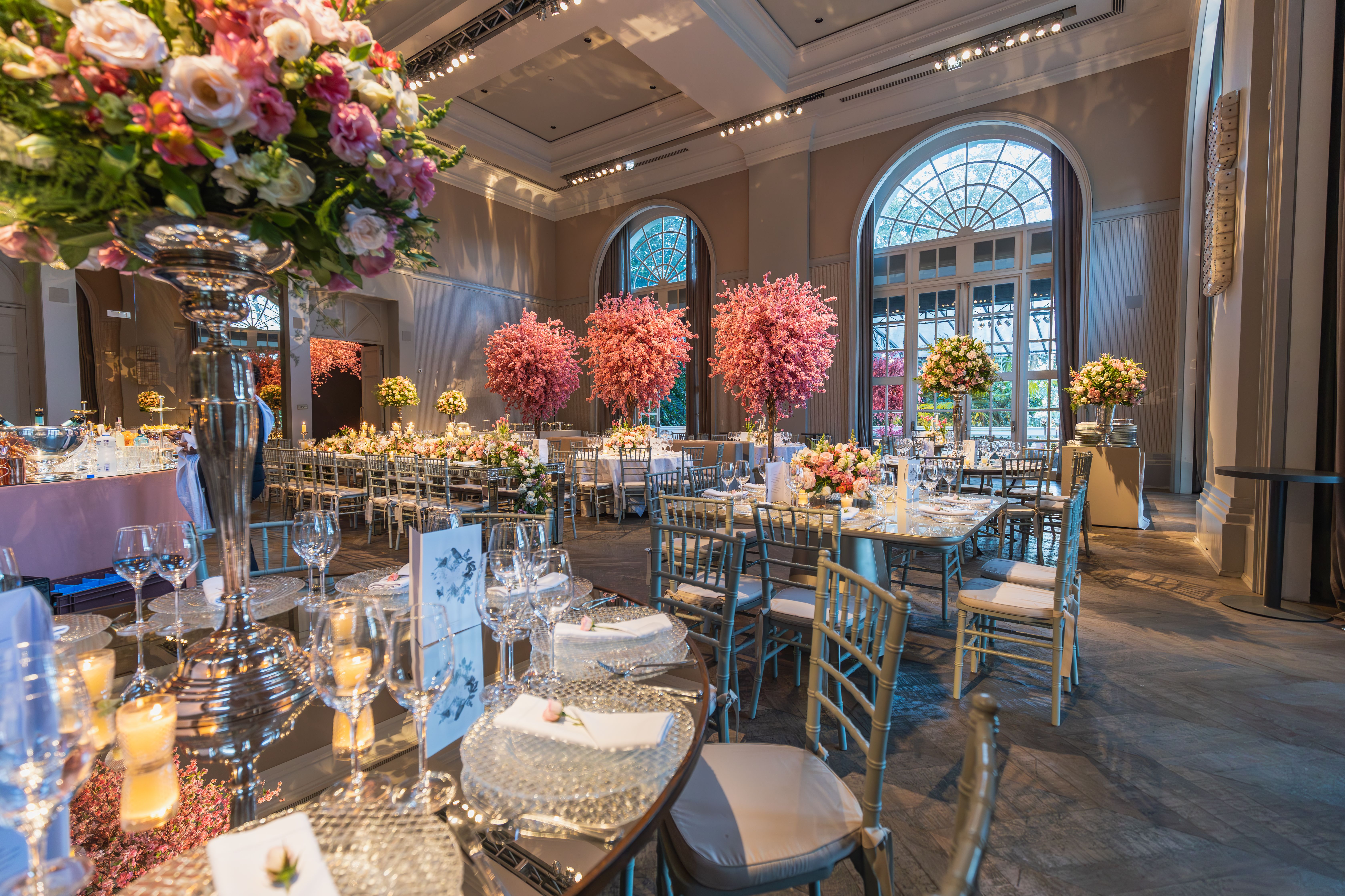 Reception Venue Decorated with Colorful Trees and Flowers · Free Stock ...