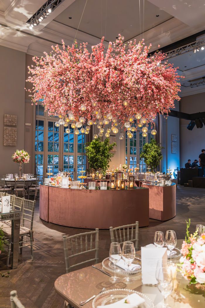 Grand banquet hall with cherry-blossom decor