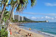 夏威夷瓦胡岛，人们在热带阳光下享受威基基海滩的充满活力的场景