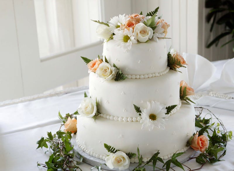 Beautiful wedding setup with flowers and elegant decorations