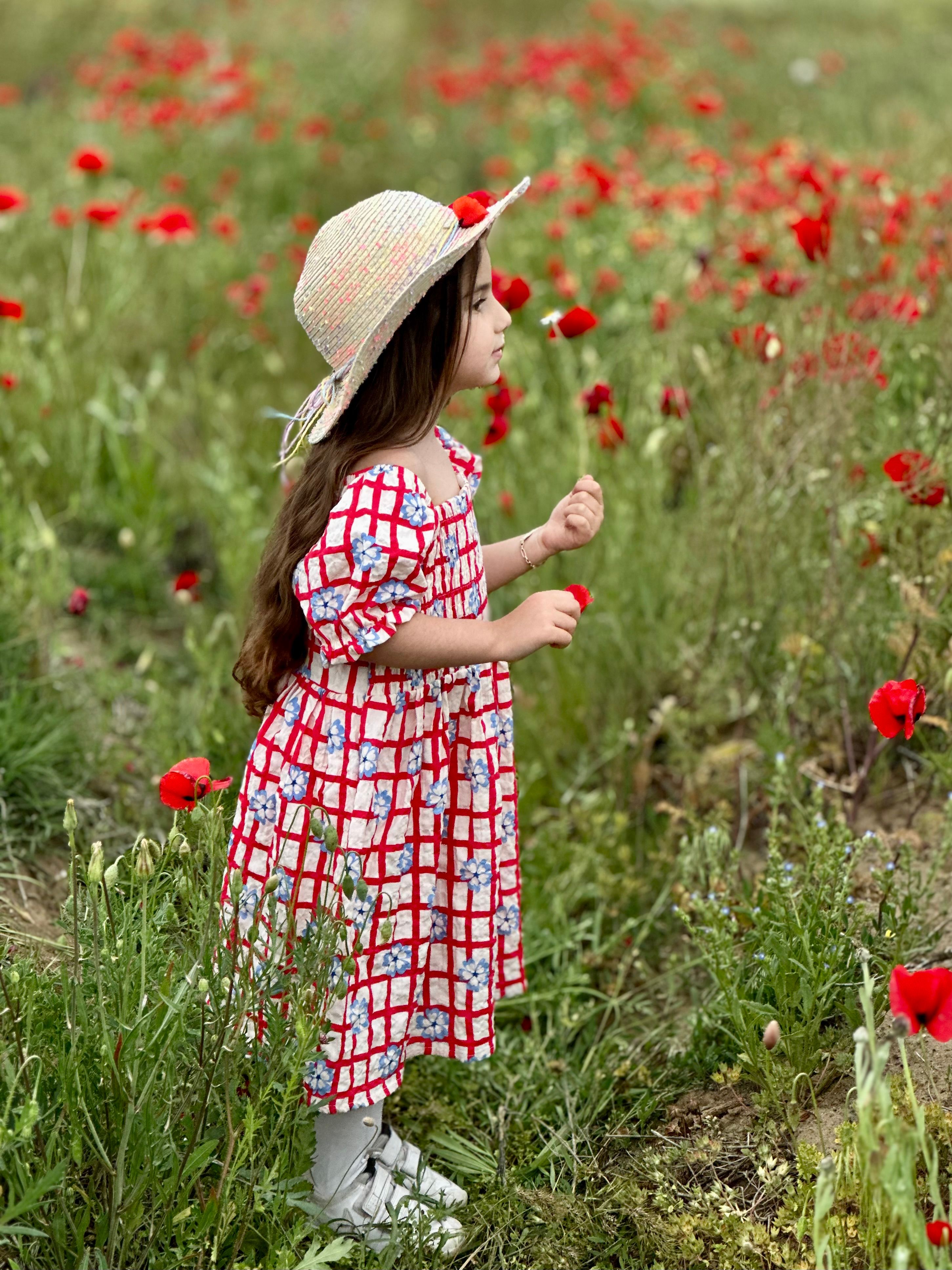 Girl in Dress and Hat among Poppy Flowers · Free Stock Photo