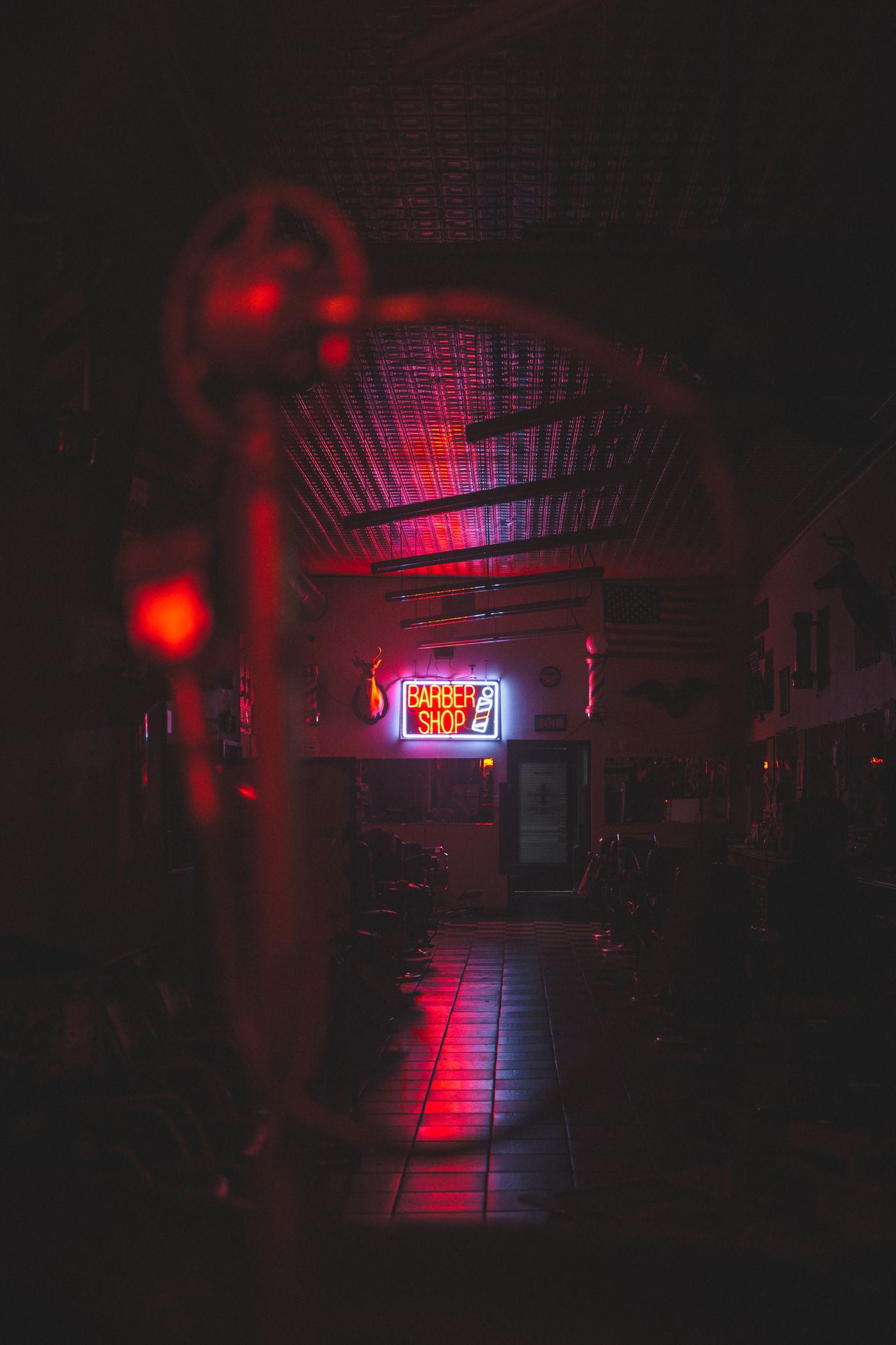 Moody barbershop interior