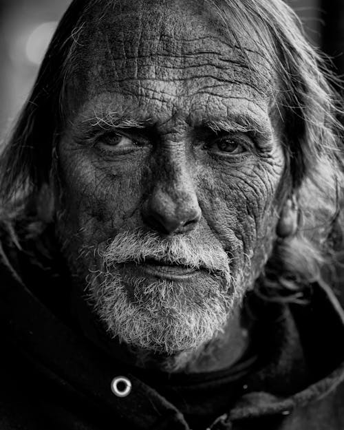 Elderly Man Face in Black and White