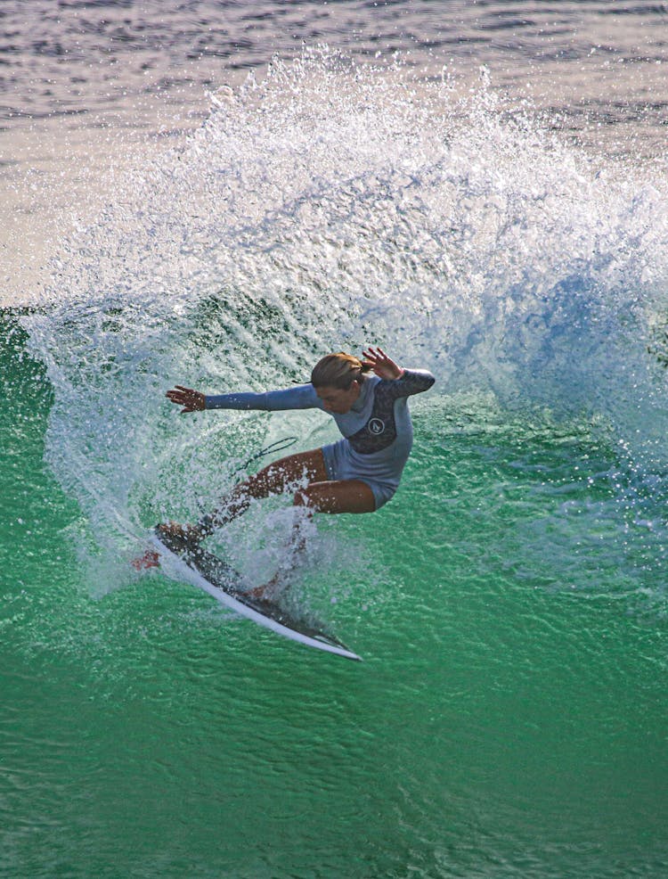 Woman Surfing On Wave