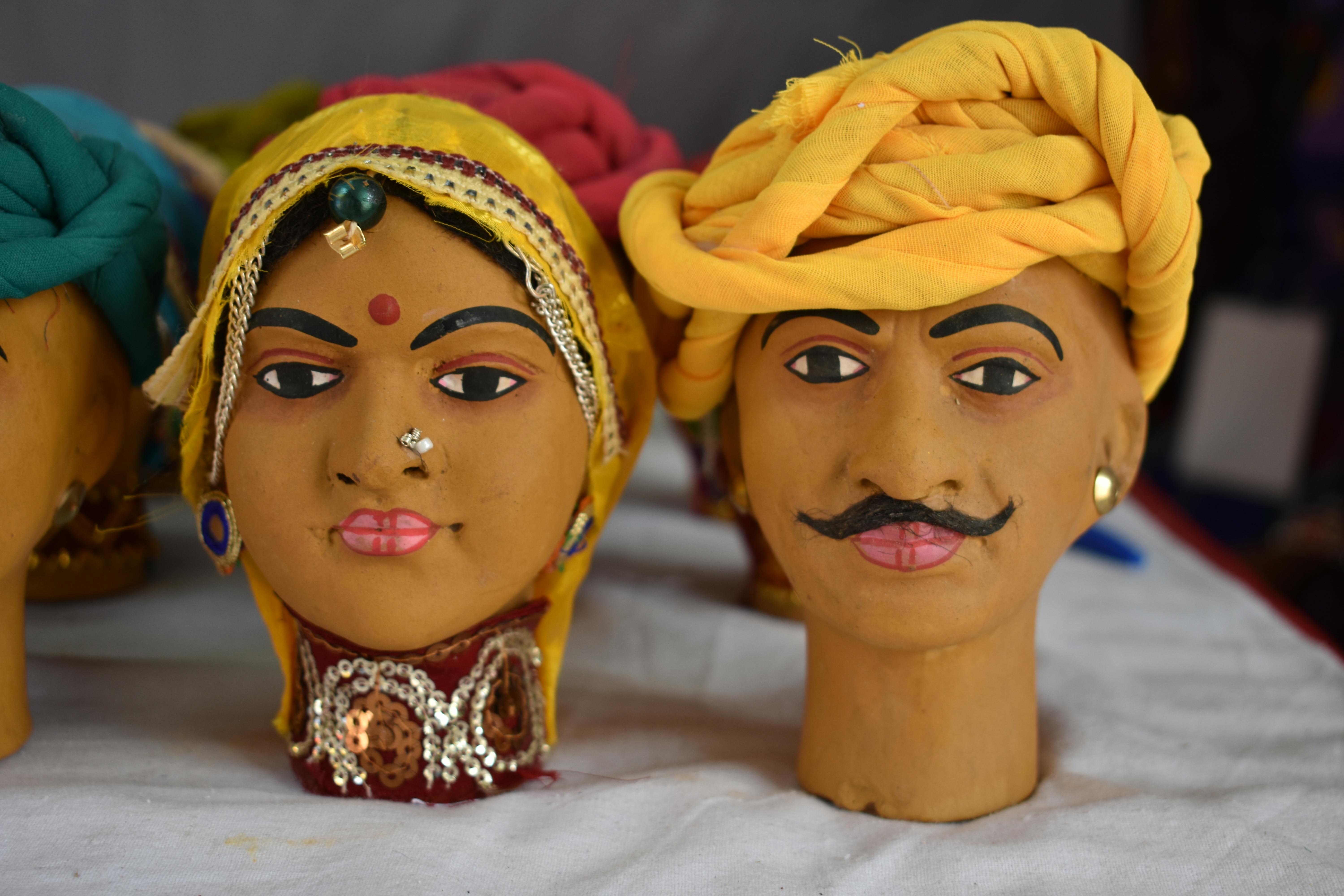 Free stock photo of man, man and women, Man and Women Sculpture Wearing Rajasthani dress