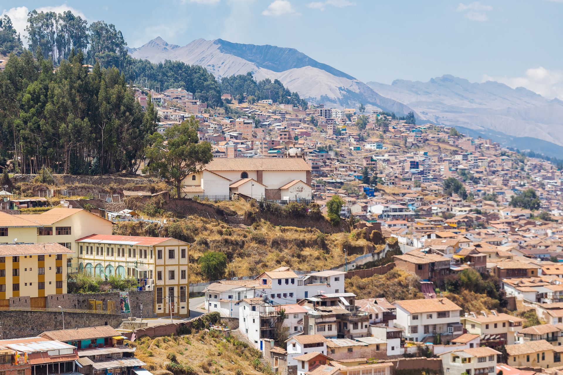 Discover the vibrant urban landscape of Cusco, Peru, nestled among the Andean mountains.