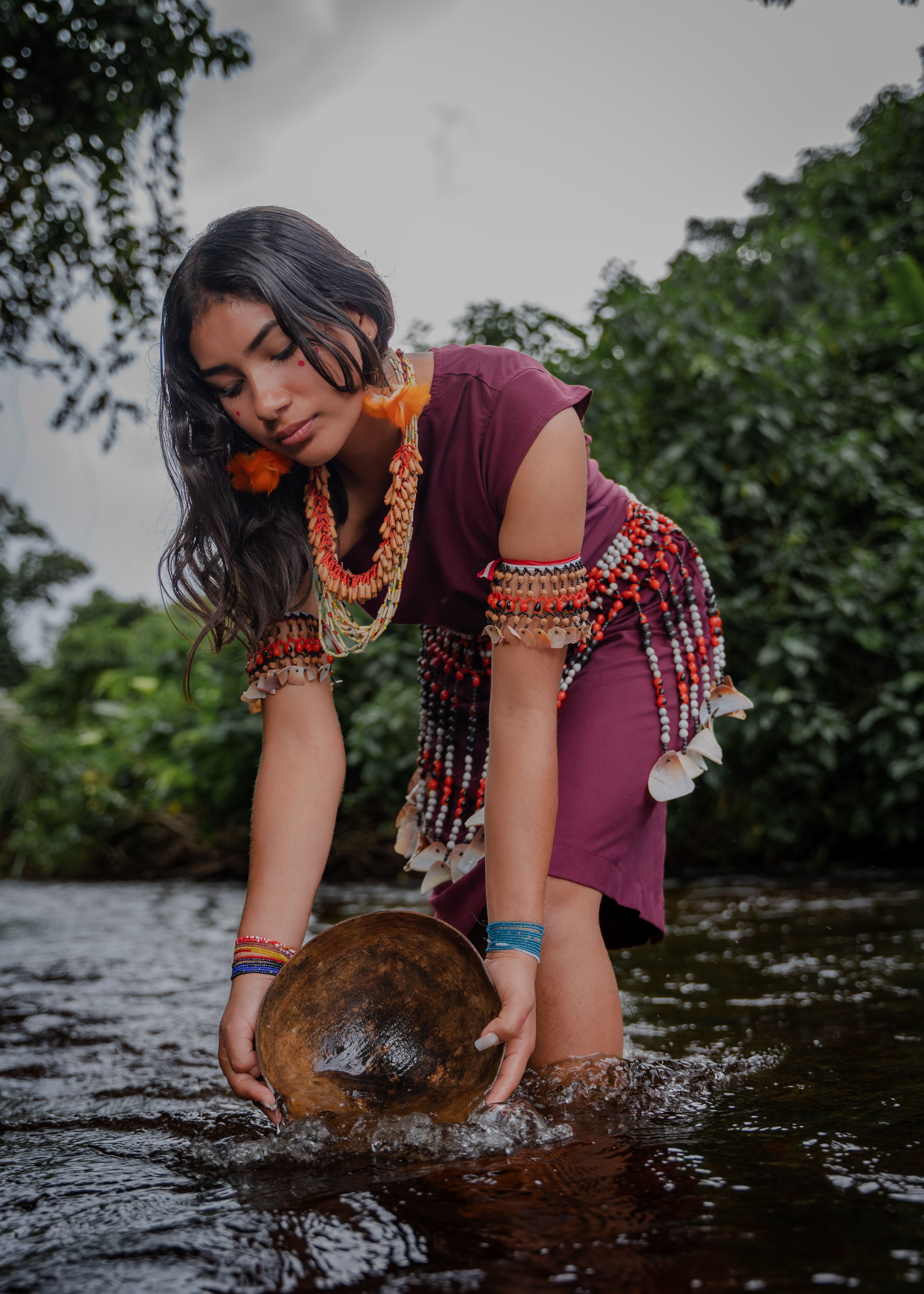 Woman in Traditional Clothing Standing with Bowl in River · Free Stock ...