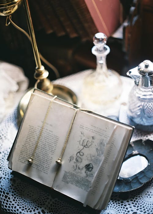 Necklaces Hanging on an Old Book 