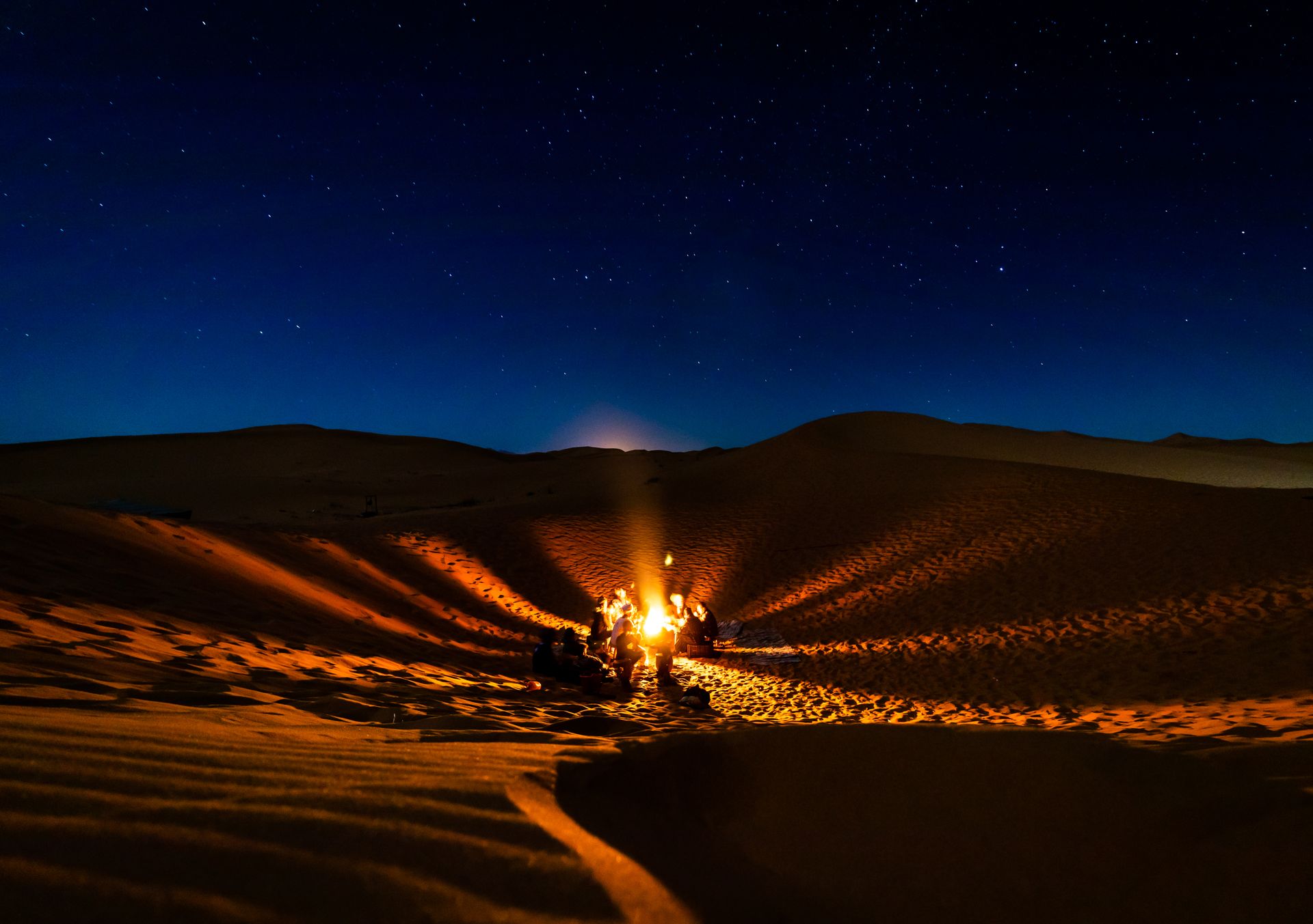 Campfire burning at night