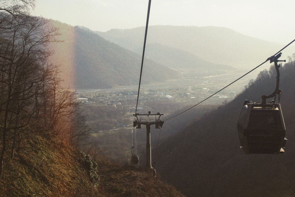 The Wings of Tatev cable car soaring over the Vorotan River Gorge towards Tatev Monastery, Armenia.
