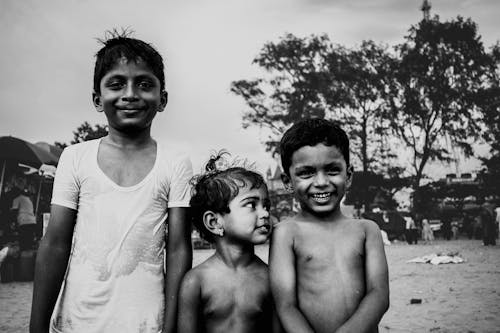 Smiling Boys in Black and White