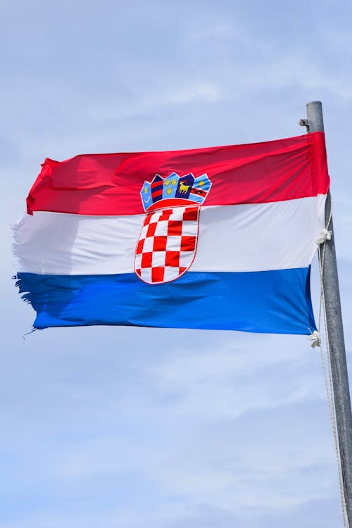 Free Croatian Flag on Pole Stock Photo