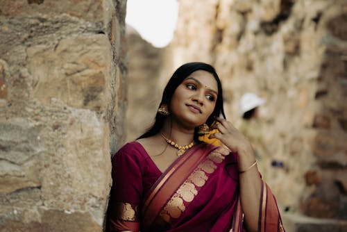 Portrait of a Beautiful Indian Woman in Traditional Clothing 