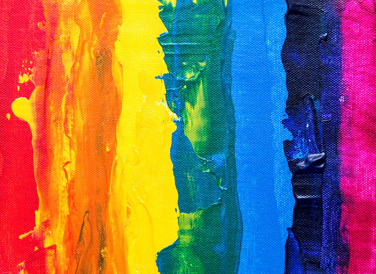 colorful abstract rainbow painting with textured acrylic on canvas sho