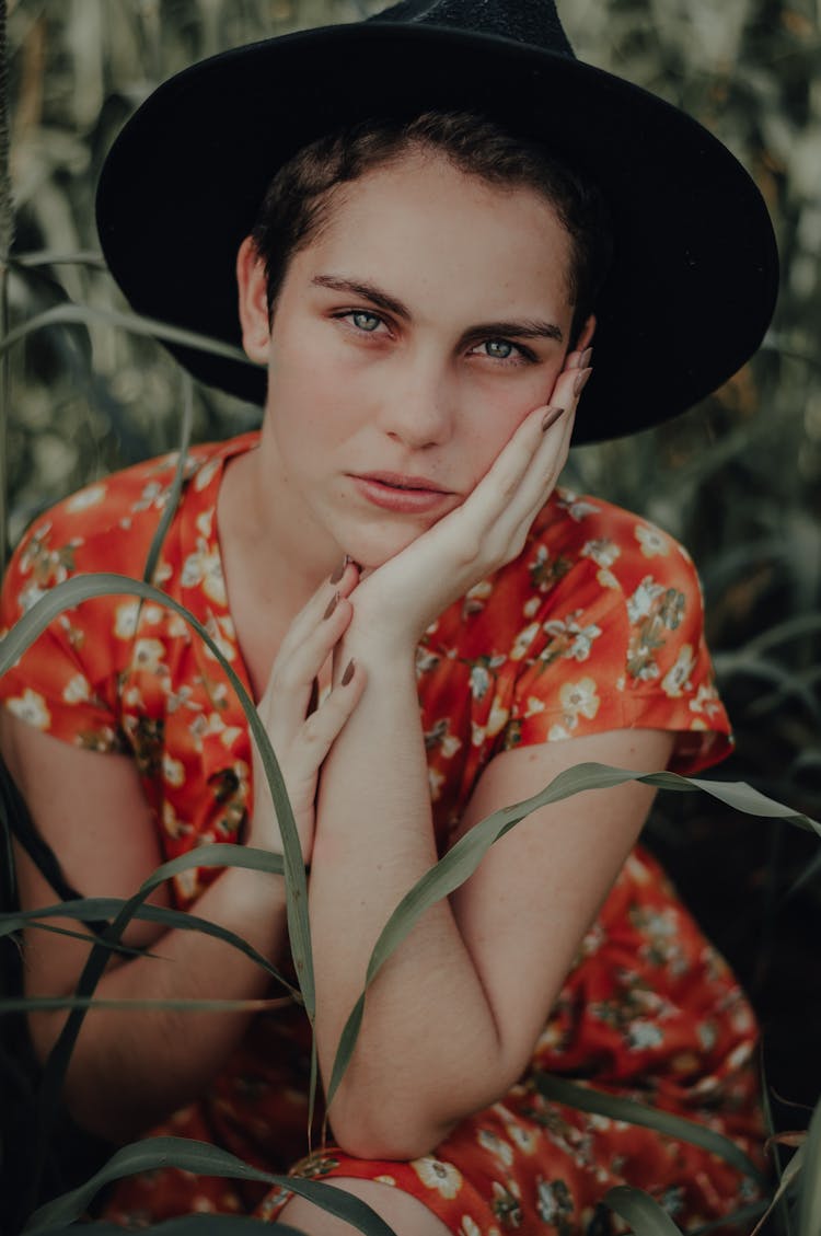 Model In Summer Dress And Hat