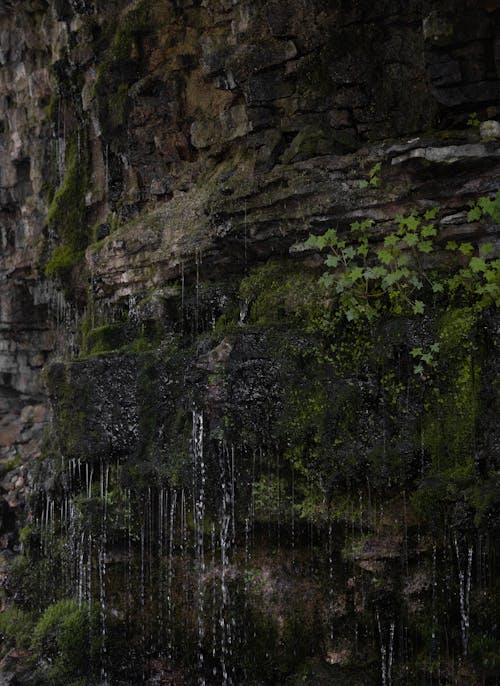 Water Falling on Rock Cliff