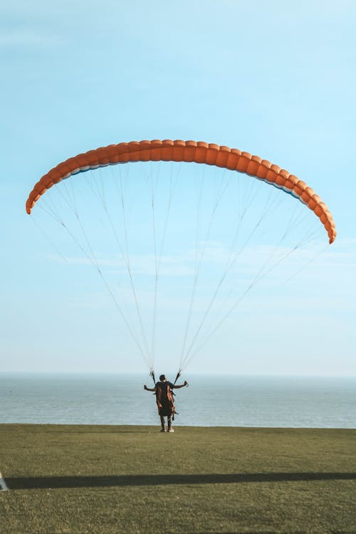 Základová fotografie zdarma na téma moře, muž, paragliding