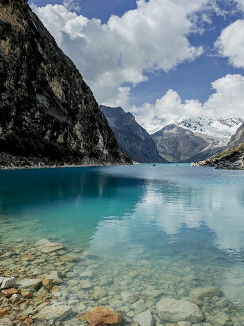 Blue Lake in Rocky Mountains, and Clouds in the Sky