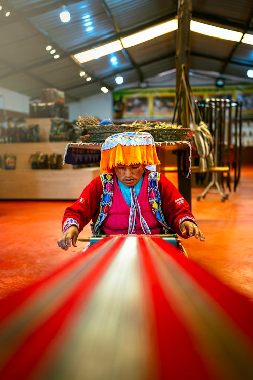 Woman Weaver in Traditional Peruvian Clothing