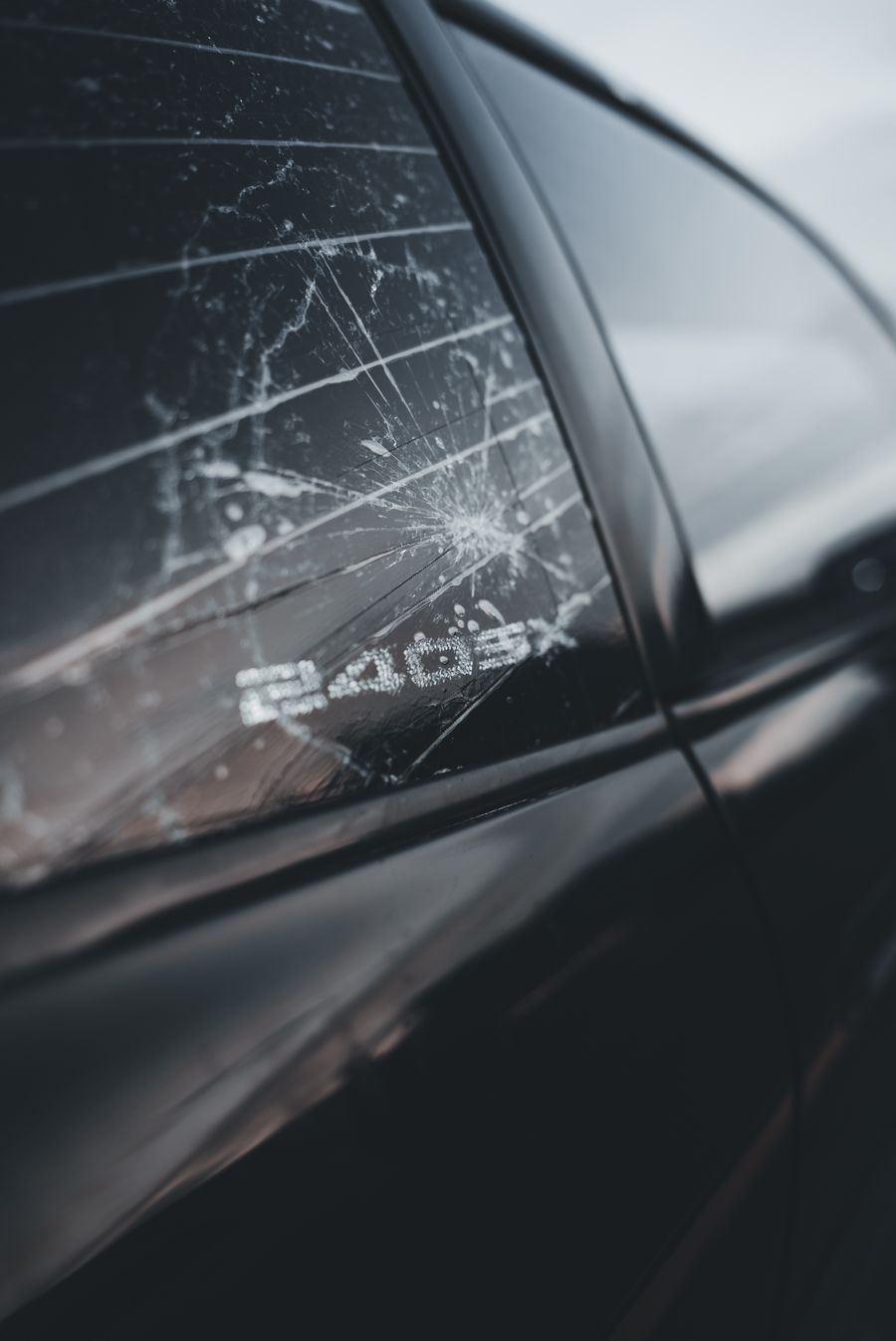 Car with a shattered side window after a break-in