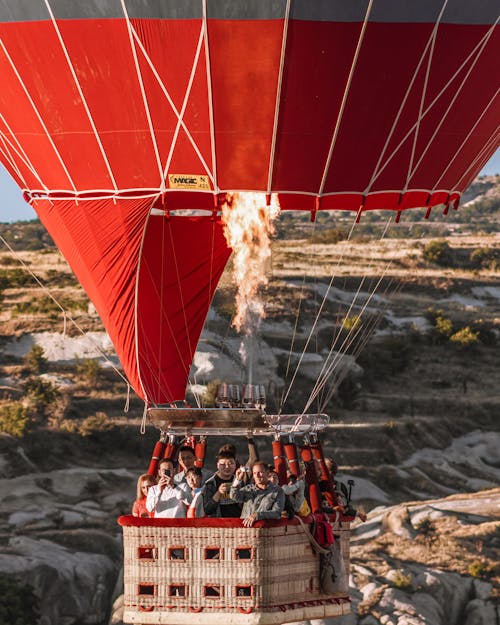 Close-up of People Flying in a Hot Air Balloon