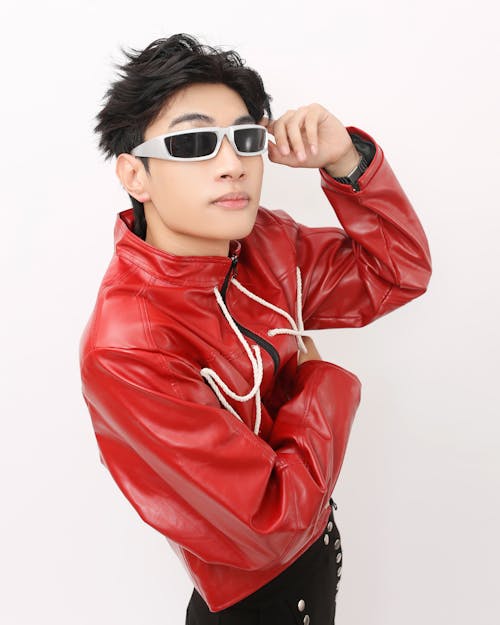 Model in Leather Jacket and Sunglasses