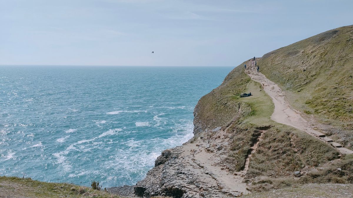 A grassy cliff path above the sea in Dorset
