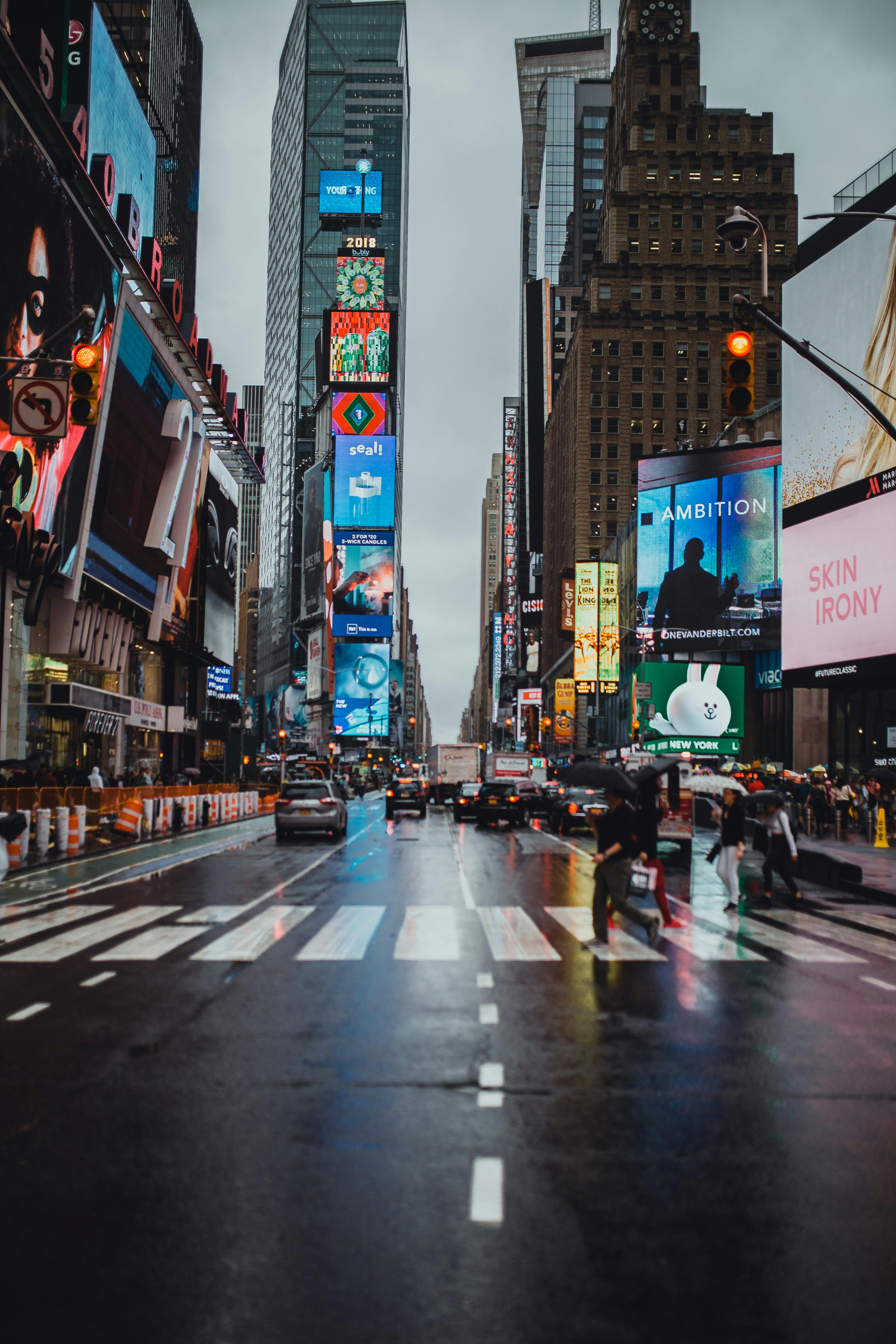 Man Crossing On Pedestrian Lane At Time Square New York Free