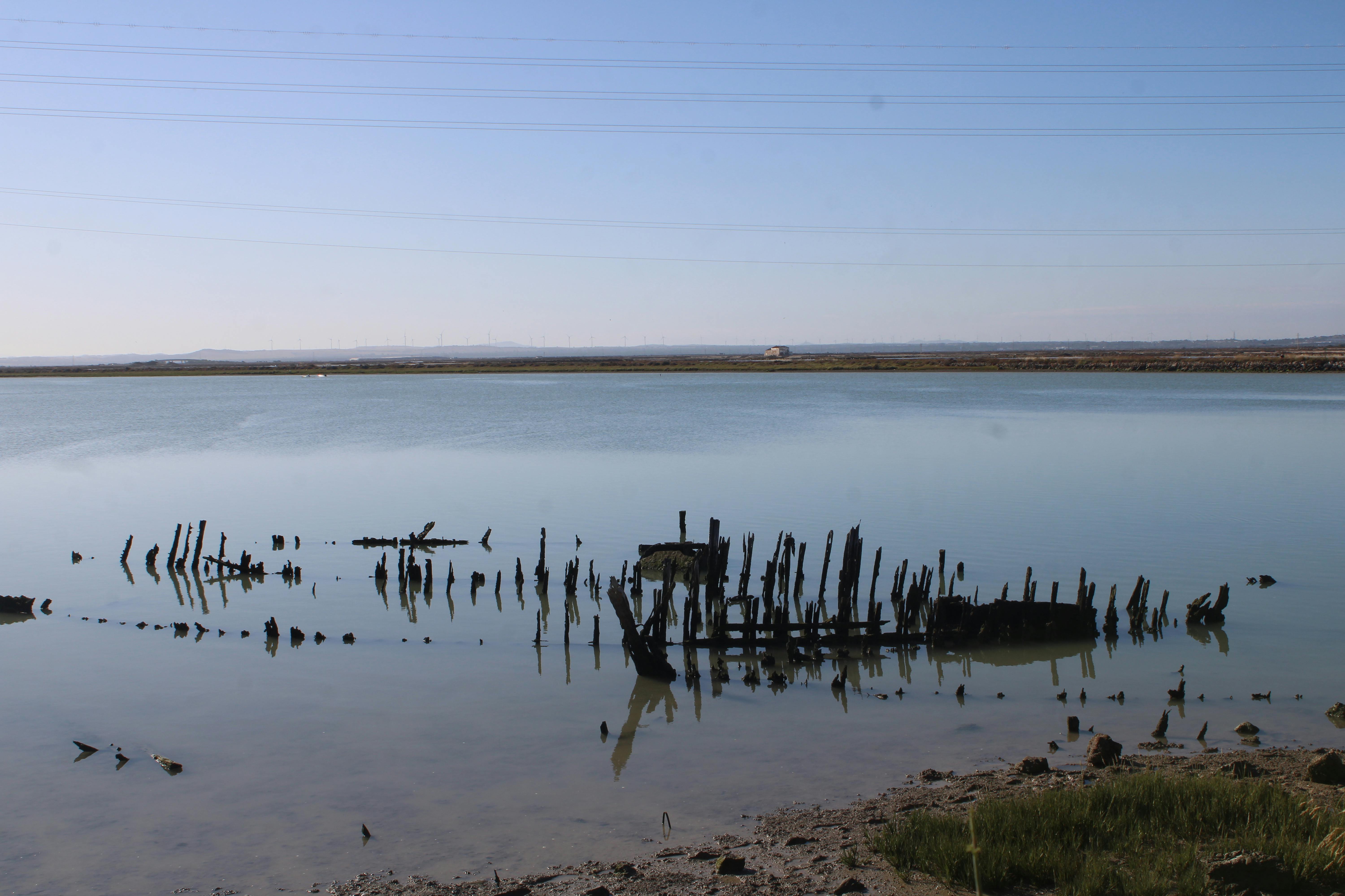 las subidas de la marea sumerjen los restos de las barcazas dándole un aspecto fantasmal