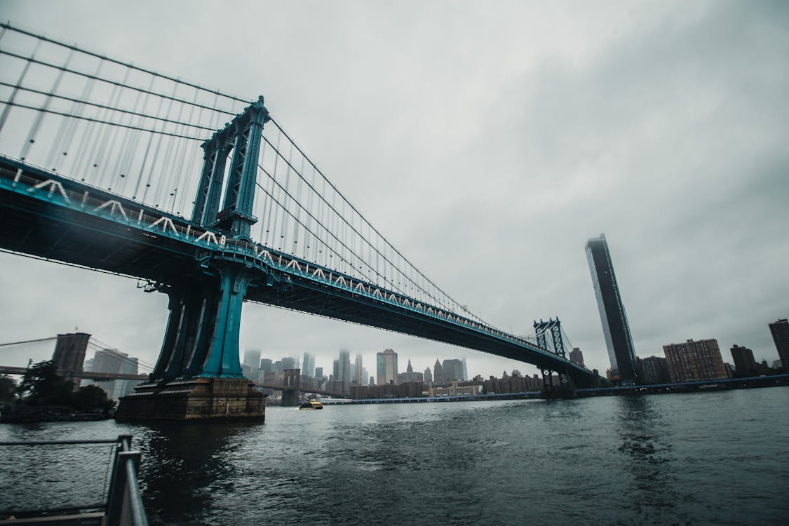 Blue Manhattan Bridge