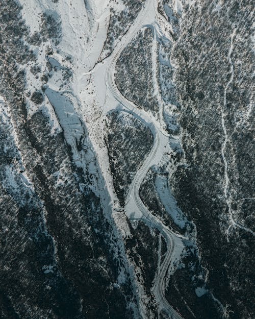 Aerial View of Mountains in Winter 