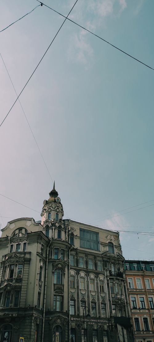 Free Classic European architecture against a clear blue sky with ample copy space. Stock Photo