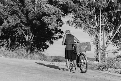 Man Walking with a Bicycle in Summer