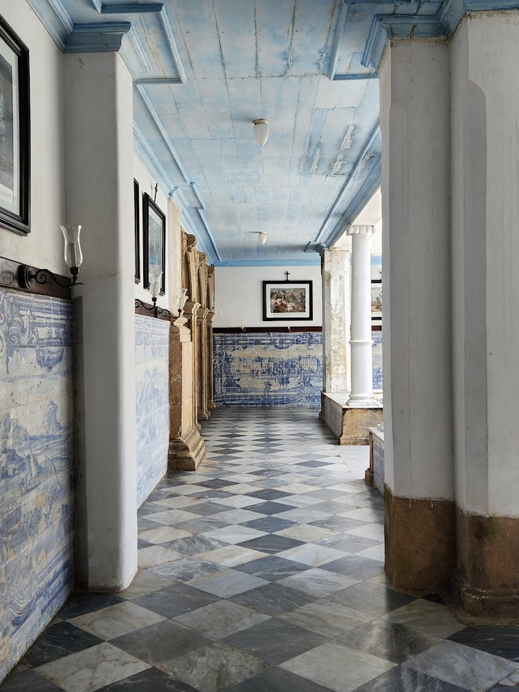 Church Corridor Decorated With Blue Azulejos Tiles, Church Of The Third Order Of Saint Francis, Salvador, Brazil