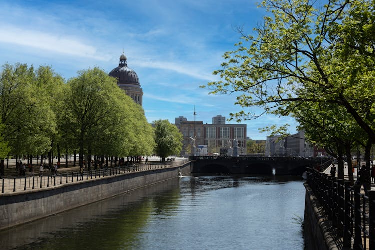 River And A Bridge In Berlin City 