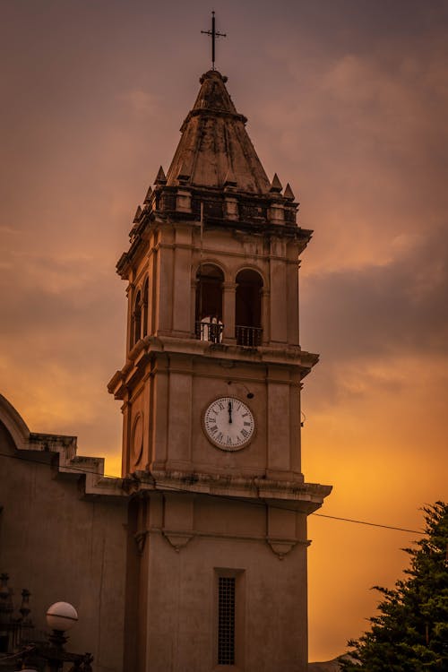 Clock Tower During Sunset in Greece 