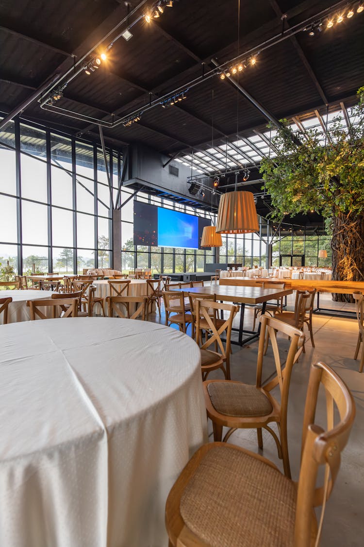 Dining Tables In A Spacious Event Hall