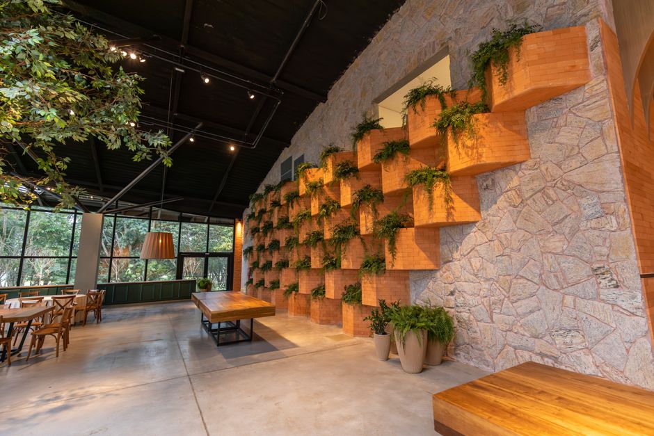 stacked stone accent wall