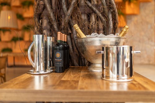 Free Close-up of A Table with Bottles of Wine and Champagne  Stock Photo