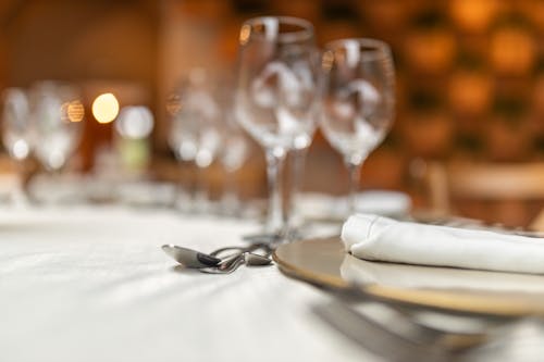 Free Cutlery on a Restaurant Table Stock Photo